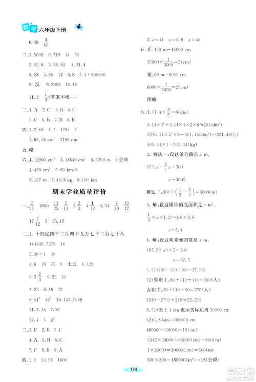 北京师范大学出版社2024年春课堂精练六年级数学下册北师大版答案