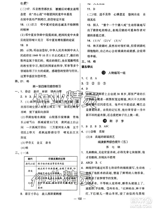 山东科学技术出版社2024年春新思维伴你学配套单元达标测试卷五年级语文下册人教版参考答案
