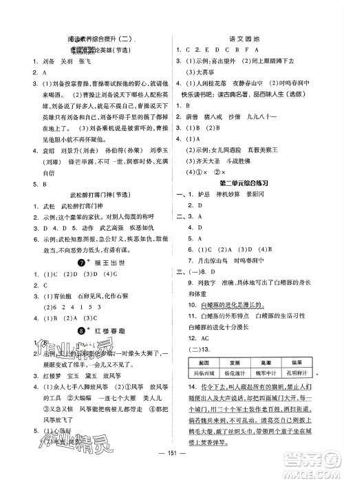 山东科学技术出版社2024年春新思维伴你学五年级语文下册通用版参考答案