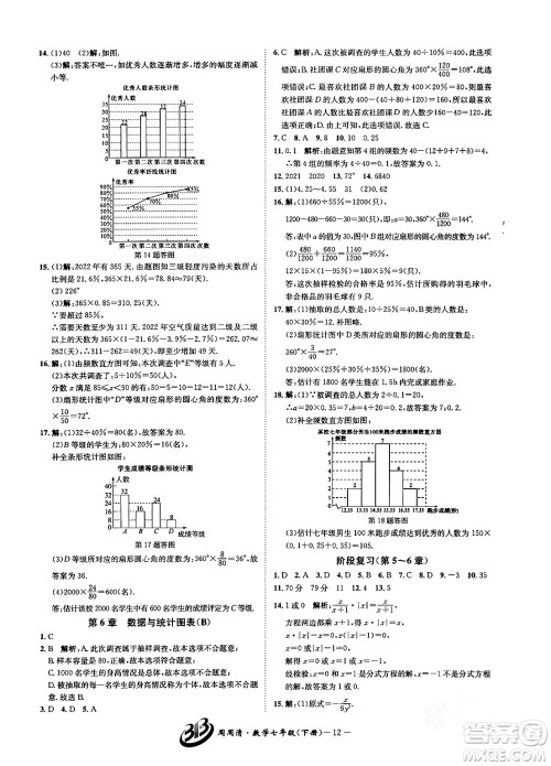 云南科技出版社2024年春周周清检测七年级数学下册浙教版答案