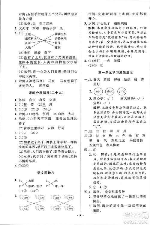 山东教育出版社2024年春小学同步练习册分层指导二年级语文下册通用版参考答案 山东教育出版社2024年春小学同步练习册分层指导二年级语文下册通用版参考答案