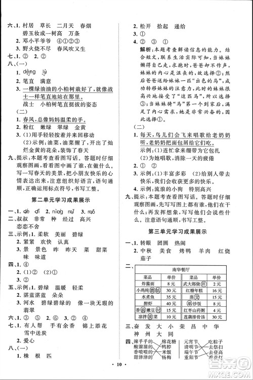山东教育出版社2024年春小学同步练习册分层指导二年级语文下册通用版参考答案 山东教育出版社2024年春小学同步练习册分层指导二年级语文下册通用版参考答案