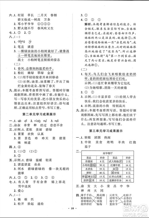 山东教育出版社2024年春小学同步练习册分层指导二年级语文下册五四制通用版参考答案 山东教育出版社2024年春小学同步练习册分层指导二年级语文下册五四制通用版参考答案