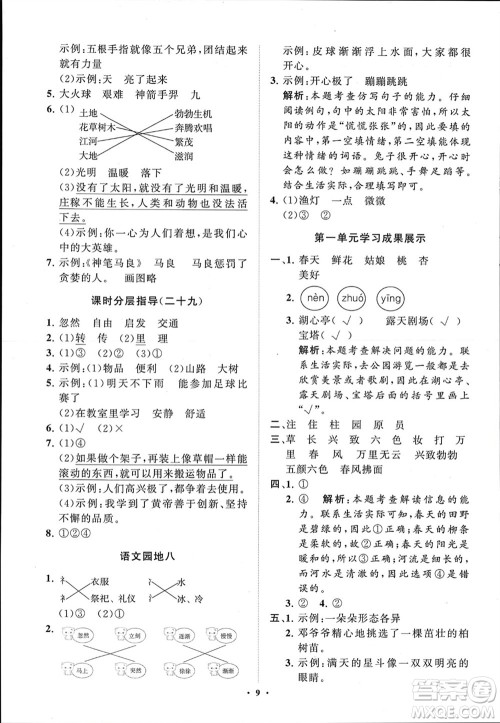 山东教育出版社2024年春小学同步练习册分层指导二年级语文下册五四制通用版参考答案 山东教育出版社2024年春小学同步练习册分层指导二年级语文下册五四制通用版参考答案