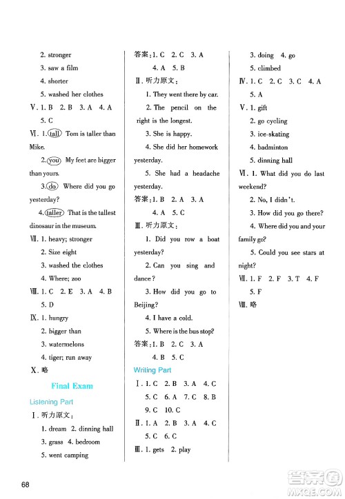 陕西人民教育出版社2024年春学习与评价六年级英语下册人教版答案