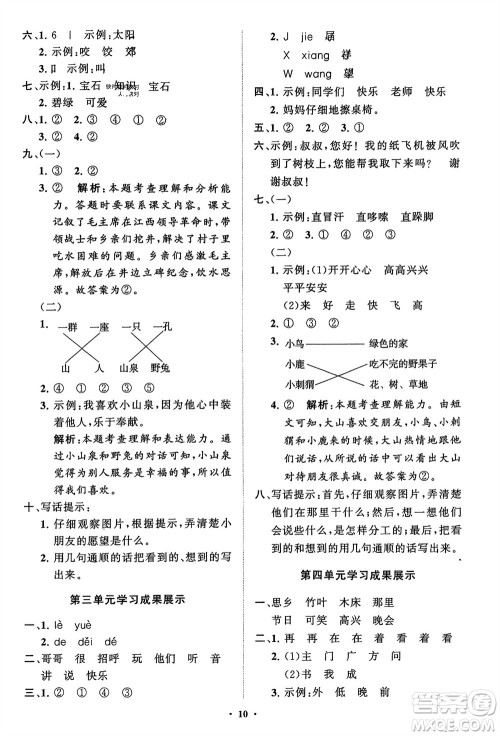 山东教育出版社2024年春小学同步练习册分层指导一年级语文下册通用版参考答案 山东教育出版社2024年春小学同步练习册分层指导一年级语文下册通用版参考答案