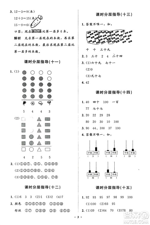 山东教育出版社2024年春小学同步练习册分层指导一年级数学下册人教版参考答案 山东教育出版社2024年春小学同步练习册分层指导一年级数学下册人教版参考答案