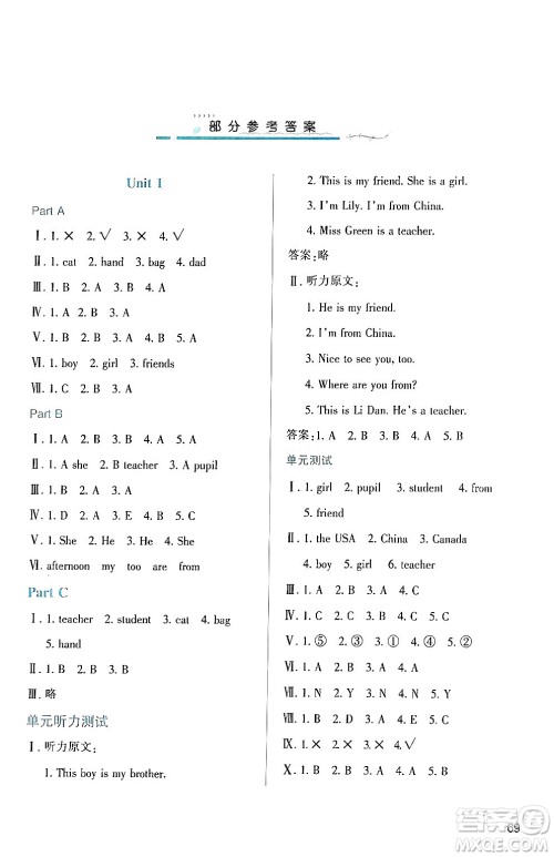 陕西人民教育出版社2024年春学习与评价三年级英语下册人教版答案 陕西人民教育出版社2024年春学习与评价三年级英语下册人教版答案