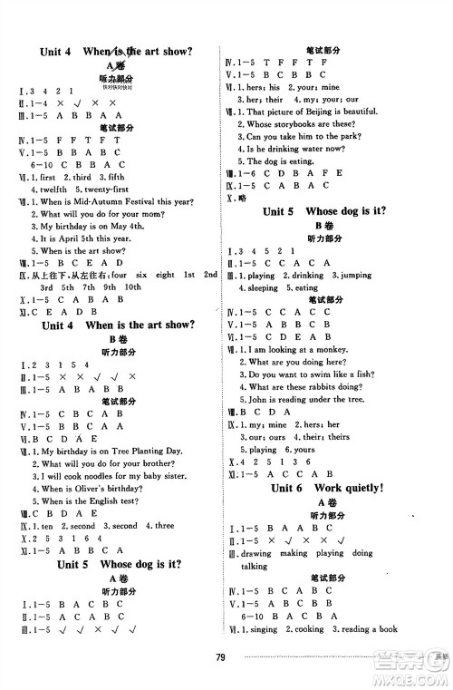 山东科学技术出版社2024年春同步练习册配套单元自测卷五年级英语下册通用版参考答案 山东科学技术出版社2024年春同步练习册配套单元自测卷五年级英语下册通用版参考答案