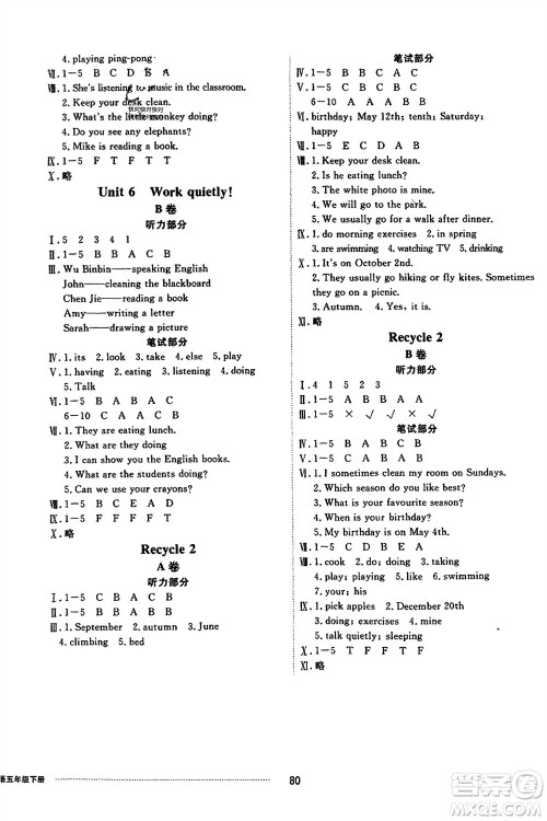山东科学技术出版社2024年春同步练习册配套单元自测卷五年级英语下册通用版参考答案 山东科学技术出版社2024年春同步练习册配套单元自测卷五年级英语下册通用版参考答案