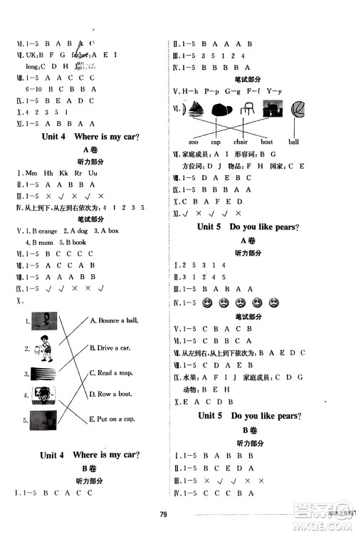 山东科学技术出版社2024年春同步练习册配套单元自测卷三年级英语下册通用版参考答案