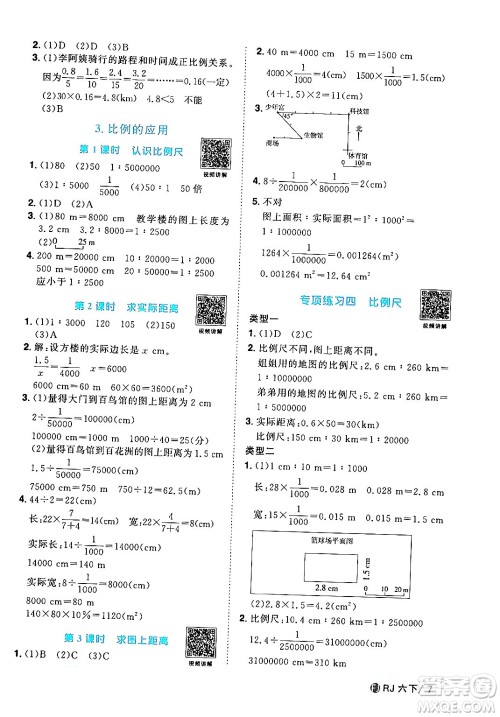 福建少年儿童出版社2024年春阳光同学课时优化作业六年级数学下册人教版福建专版答案
