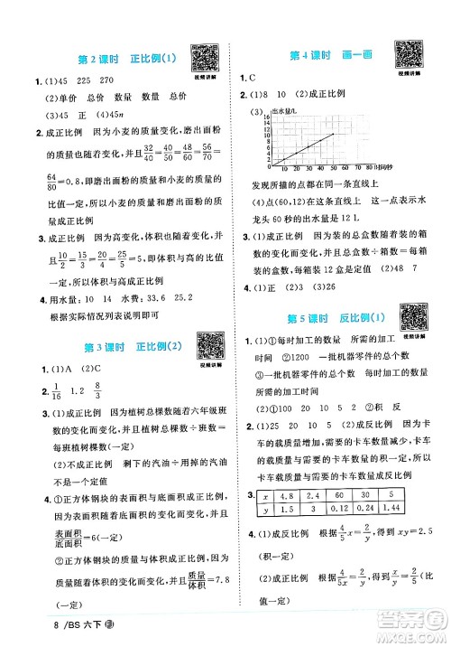 江西教育出版社2024年春阳光同学课时优化作业六年级数学下册北师大版福建专版答案