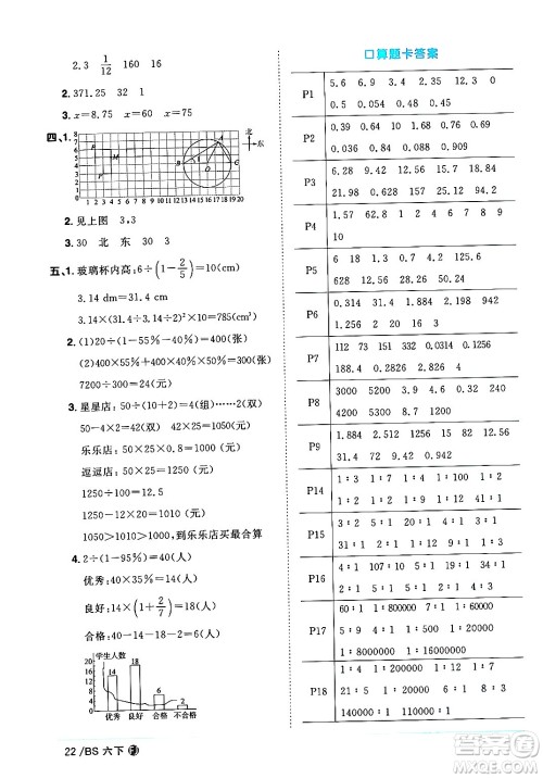 江西教育出版社2024年春阳光同学课时优化作业六年级数学下册北师大版福建专版答案