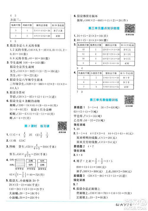 江西教育出版社2024年春阳光同学课时优化作业六年级数学下册苏教版答案