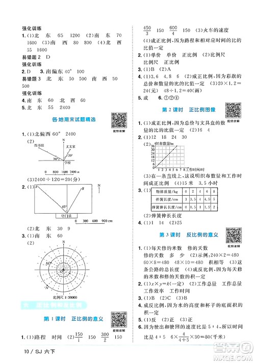江西教育出版社2024年春阳光同学课时优化作业六年级数学下册苏教版答案