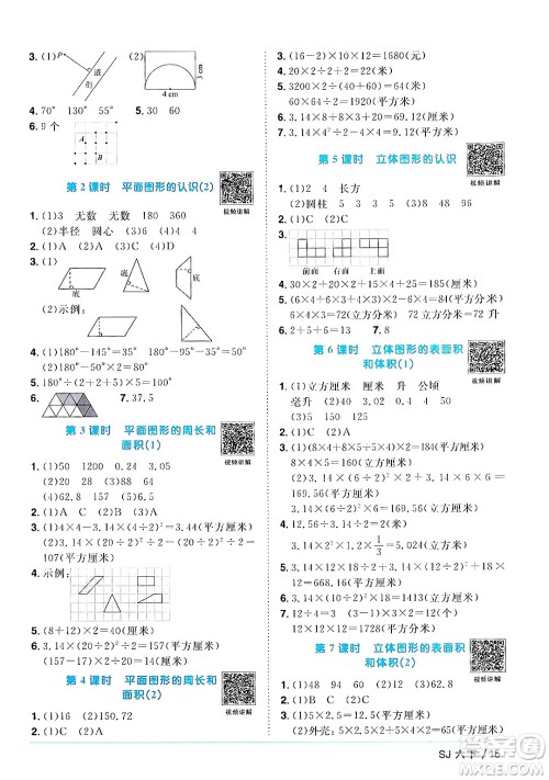 江西教育出版社2024年春阳光同学课时优化作业六年级数学下册苏教版答案