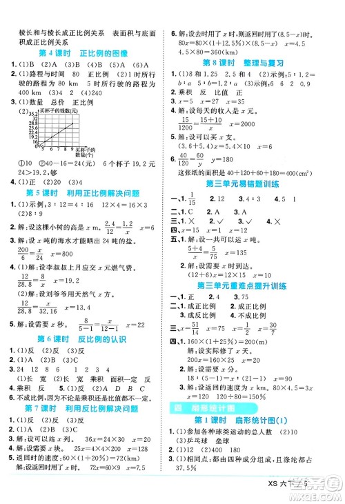 江西教育出版社2024年春阳光同学课时优化作业六年级数学下册西师版答案