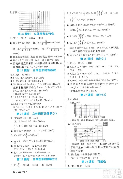 江西教育出版社2024年春阳光同学课时优化作业六年级数学下册西师版答案 江西教育出版社2024年春阳光同学课时优化作业六年级数学下册西师版答案