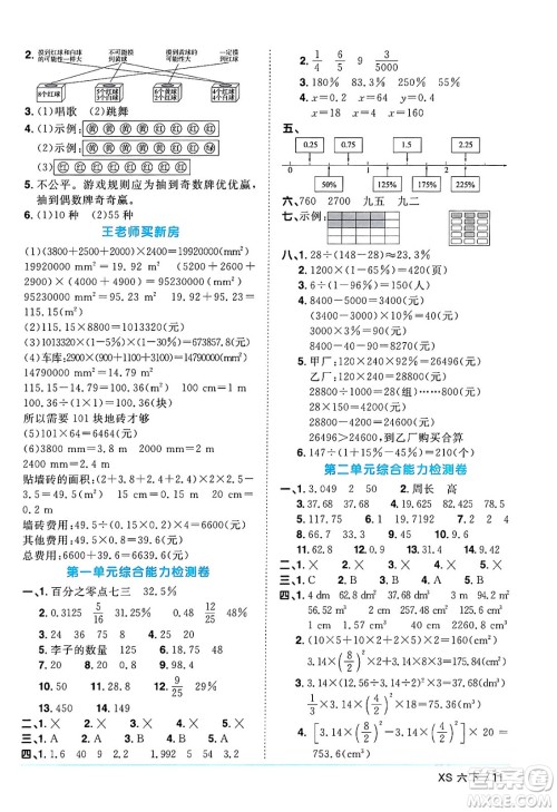 江西教育出版社2024年春阳光同学课时优化作业六年级数学下册西师版答案