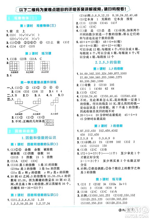 福建少年儿童出版社2024年春阳光同学课时优化作业五年级数学下册人教版福建专版答案 福建少年儿童出版社2024年春阳光同学课时优化作业五年级数学下册人教版福建专版答案