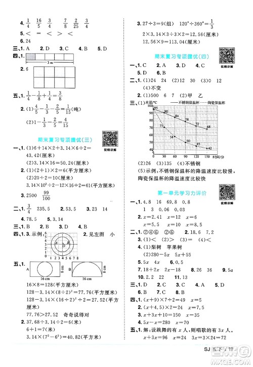 江西教育出版社2024年春阳光同学课时优化作业五年级数学下册苏教版答案 江西教育出版社2024年春阳光同学课时优化作业五年级数学下册苏教版答案