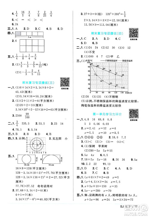 江西教育出版社2024年春阳光同学课时优化作业五年级数学下册苏教版答案