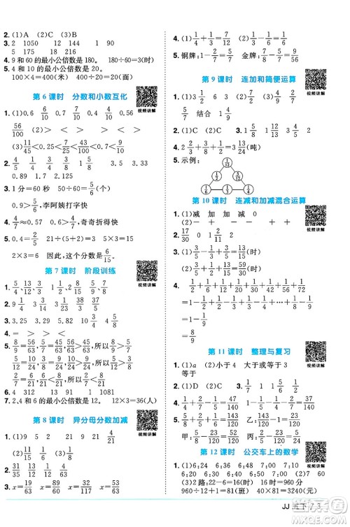 江西教育出版社2024年春阳光同学课时优化作业五年级数学下册冀教版答案