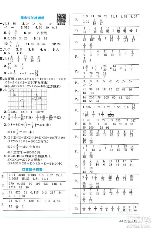 江西教育出版社2024年春阳光同学课时优化作业五年级数学下册冀教版答案 江西教育出版社2024年春阳光同学课时优化作业五年级数学下册冀教版答案