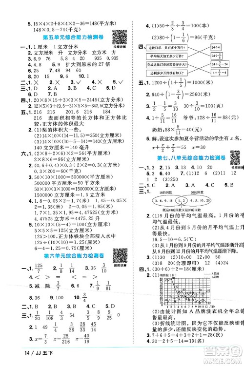 江西教育出版社2024年春阳光同学课时优化作业五年级数学下册冀教版答案