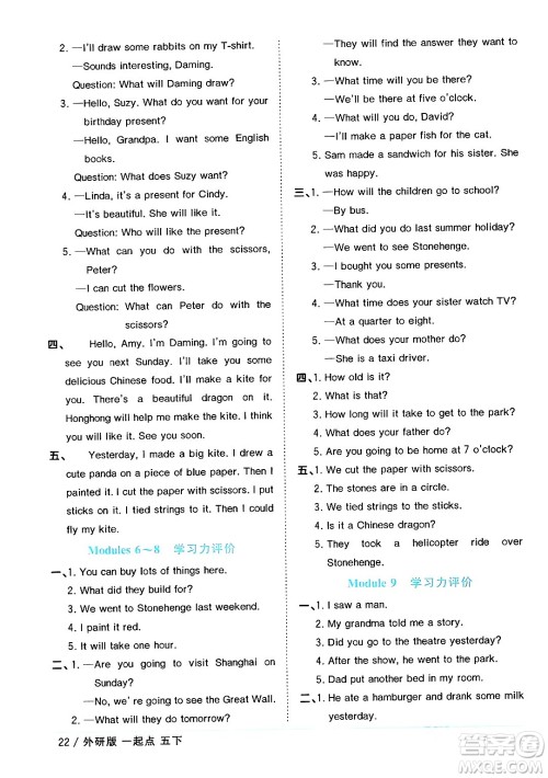 江西教育出版社2024年春阳光同学课时优化作业五年级英语下册外研版一起点答案 江西教育出版社2024年春阳光同学课时优化作业五年级英语下册外研版一起点答案