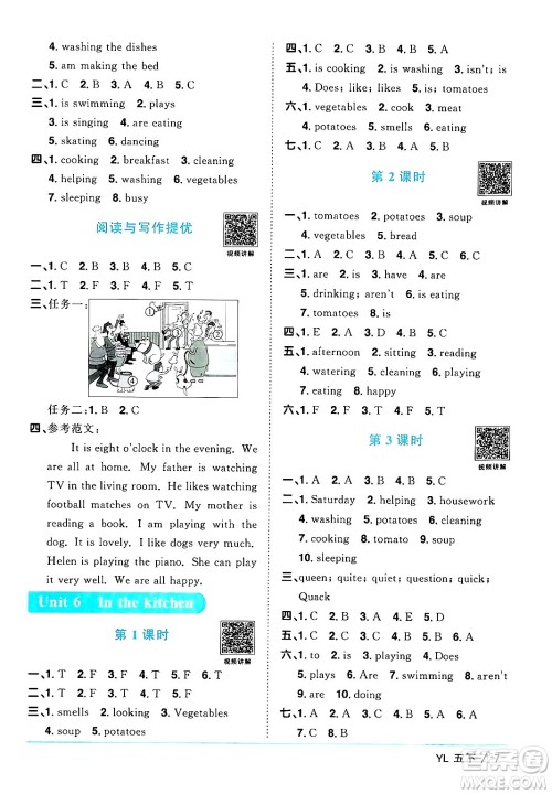 江西教育出版社2024年春阳光同学课时优化作业五年级英语下册译林版江苏专版答案