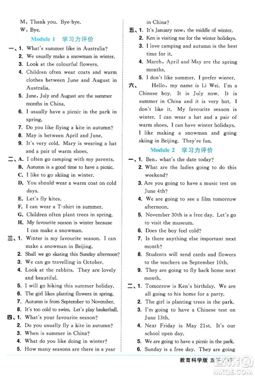 江西教育出版社2024年春阳光同学课时优化作业五年级英语下册教科版广州专版答案 江西教育出版社2024年春阳光同学课时优化作业五年级英语下册教科版广州专版答案