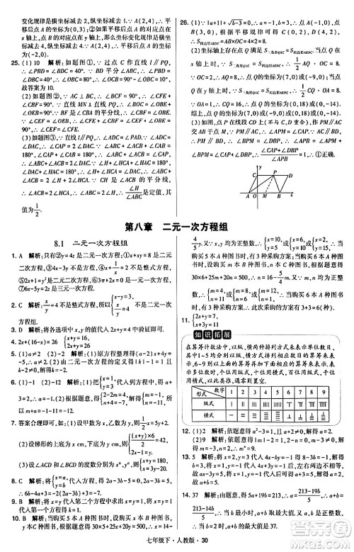 甘肃少年儿童出版社2024年春学霸题中题七年级数学下册人教版答案