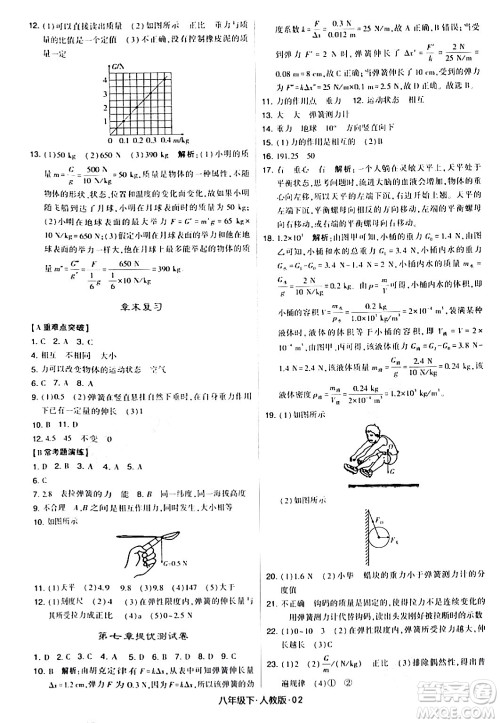 甘肃少年儿童出版社2024年春学霸题中题八年级物理下册人教版答案