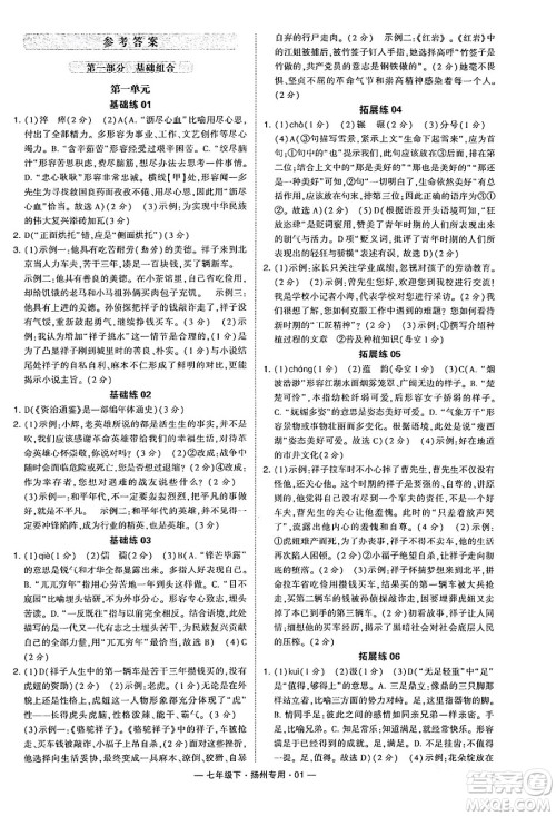 河海大学出版社2024年春经纶学典学霸组合训练七年级语文下册扬州专版答案