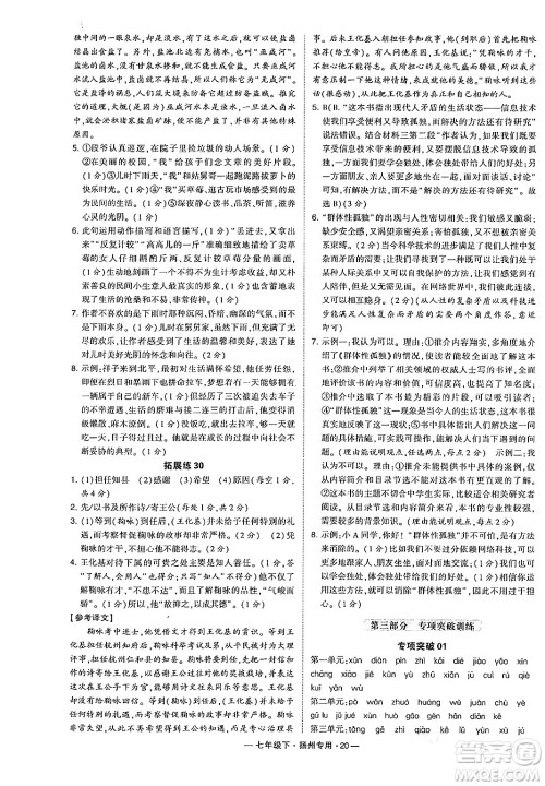 河海大学出版社2024年春经纶学典学霸组合训练七年级语文下册扬州专版答案