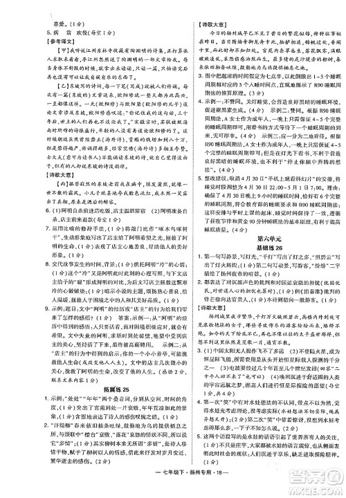 河海大学出版社2024年春经纶学典学霸组合训练七年级语文下册扬州专版答案