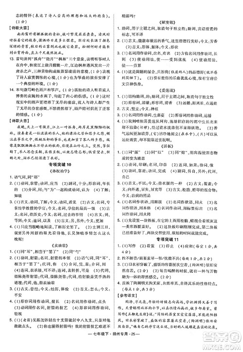 河海大学出版社2024年春经纶学典学霸组合训练七年级语文下册扬州专版答案