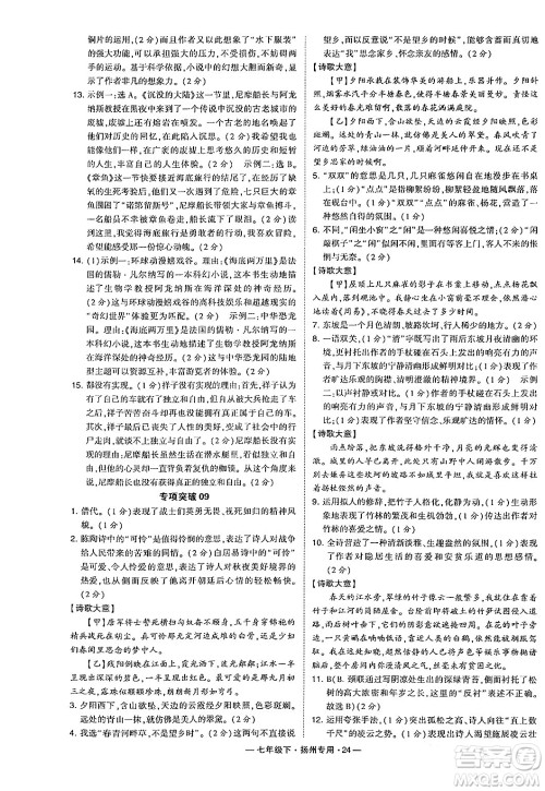 河海大学出版社2024年春经纶学典学霸组合训练七年级语文下册扬州专版答案