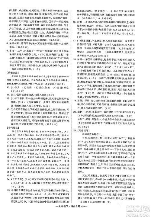 河海大学出版社2024年春经纶学典学霸组合训练七年级语文下册扬州专版答案