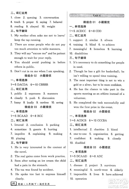 河海大学出版社2024年春经纶学典学霸组合训练八年级英语下册扬州专版答案 河海大学出版社2024年春经纶学典学霸组合训练八年级英语下册扬州专版答案