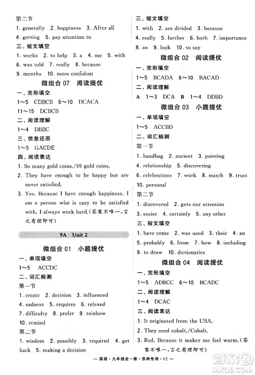 河海大学出版社2024年春经纶学典学霸组合训练九年级英语下册苏州专版答案
