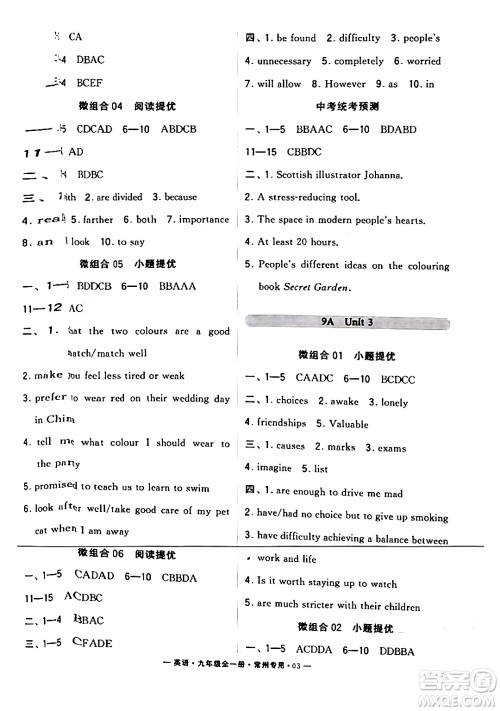 河海大学出版社2024年春经纶学典学霸组合训练九年级英语下册常州专版答案