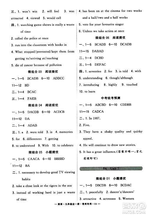 河海大学出版社2024年春经纶学典学霸组合训练九年级英语下册常州专版答案