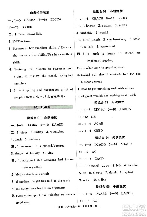 河海大学出版社2024年春经纶学典学霸组合训练九年级英语下册常州专版答案