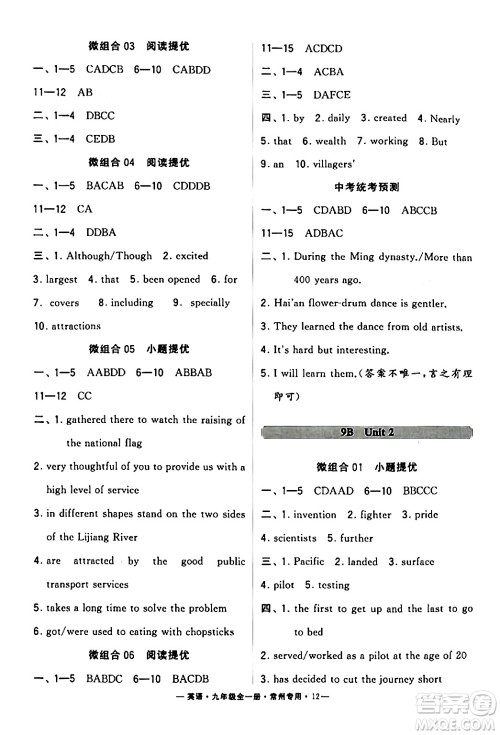 河海大学出版社2024年春经纶学典学霸组合训练九年级英语下册常州专版答案