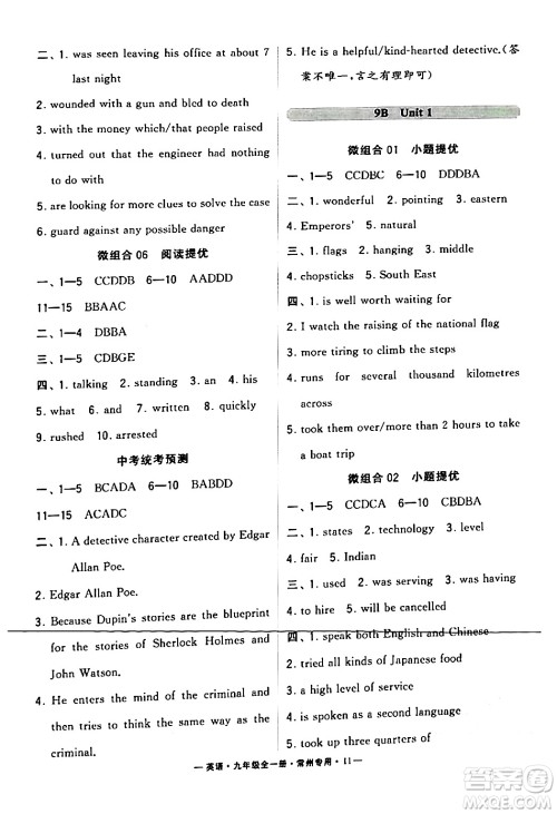 河海大学出版社2024年春经纶学典学霸组合训练九年级英语下册常州专版答案