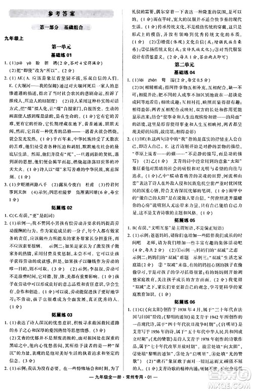 河海大学出版社2024年春经纶学典学霸组合训练九年级语文下册常州专版答案