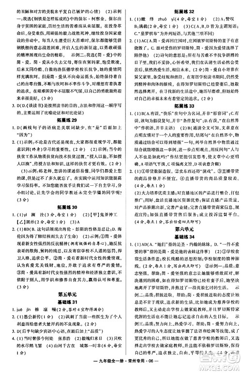 河海大学出版社2024年春经纶学典学霸组合训练九年级语文下册常州专版答案